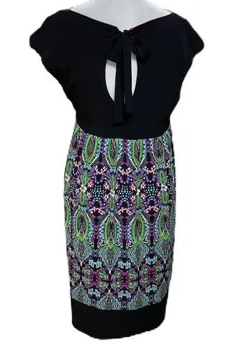 London Times Multicolor Cap Sleeve Above the Knee Dress Keyhole Back Size 10