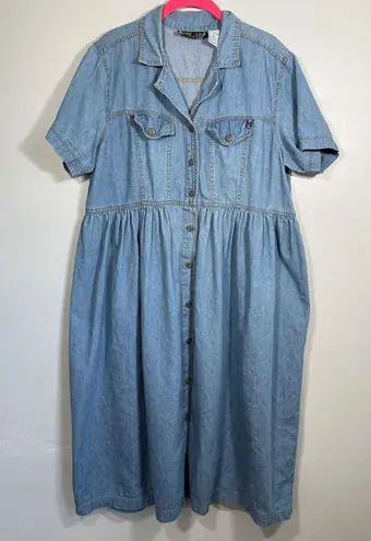 Vintage Denim Midi Dress XL | Western Cottagecore Prairie Y2K Style Blue