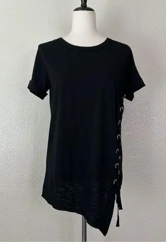 Lovestitch Black Side Lace Up Asymmetrical Hem Top, Sz Medium