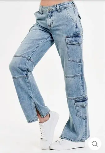 Dear John  - Hudson High Rise Cargo Straight Leg Jeans in Light Blue