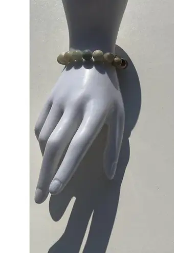 Jade MultiColor Jade Gray Cream Brown Stone Round Bead Bracelet Size 6.5 Green