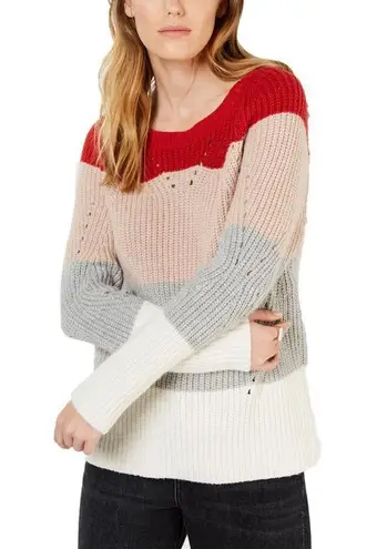 Lucky Brand Crew Neck Pointelle Striped Sweater