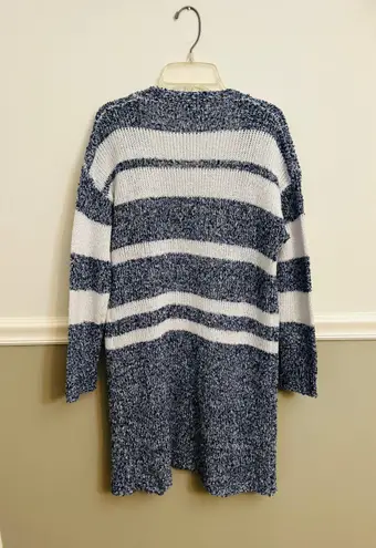 Papaya Blue White Knit Striped Casual Weekend Cardigan Sweater Size Small/Medium