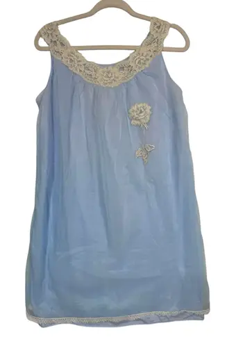 Vintage Aristocraft Powder Blue Rose Floral Lace Chiffon Slip Nightgown Size S