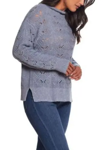 Weatherproof Vintage NWT Slub Pointelle Knit Mock Neck Sweater Dusty Blue Medium
