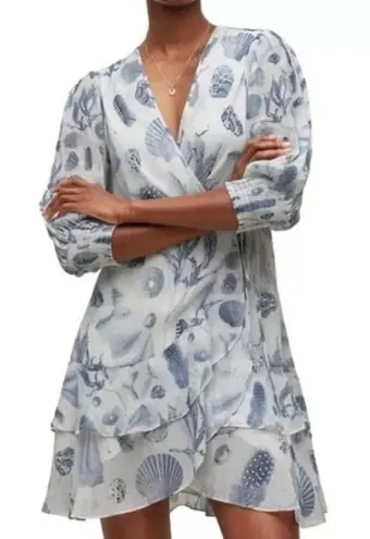 ALL SAINTS Ari Oceano Coastal Mini Beach Wrap Ruffle Dress Women's SIZE 2 beach