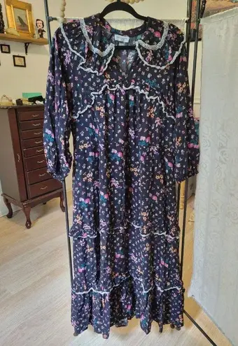 sz 40 black Hofmann copenhagen Bea floral ruffle dress Victorian Vtg look Size M