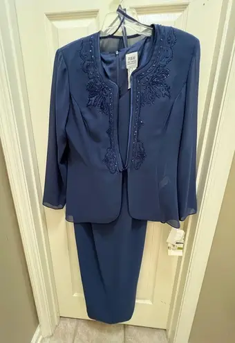 R & M Richards 2 piece jacket dress, maxi length. Color is Slate. Size 14. NWT