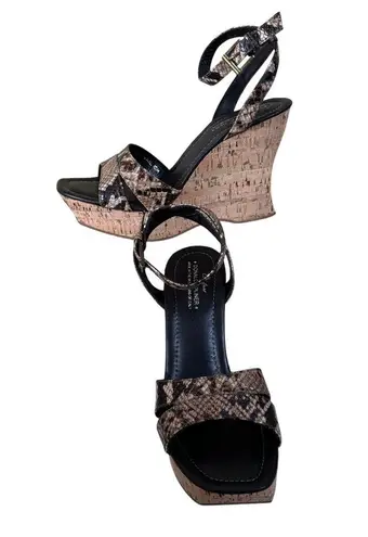 Donald Pliner Hand Carved Cork Brown Pitone Leather Wedge Platform Shoe NIB $250 Size 10