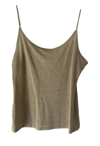 Y2k Gold Shimmer Tank Top Small Metallic Spaghetti Strap Lightweight Party Cami