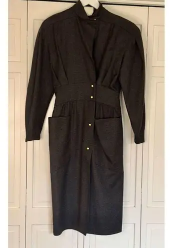 HarvĂ© Benard Harve Benardâ100% wool vintage grey military style dress 4