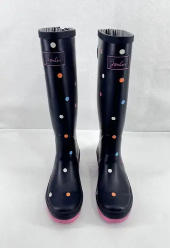 Joules Womens WellyPrint Navy Blue with Polka Dots Rubber Wellington Boots 6
