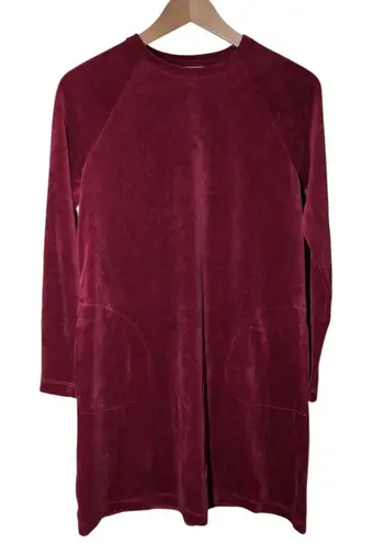 Pure Jill Velour Tunic Dress Womens XS Shift Holiday Pockets Pima Cotton Red
