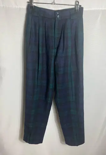 Vintage Giorgio Sant’Angelo Women’s Wool Plaid Trousers Size 4 Made in Bulgaria Blue