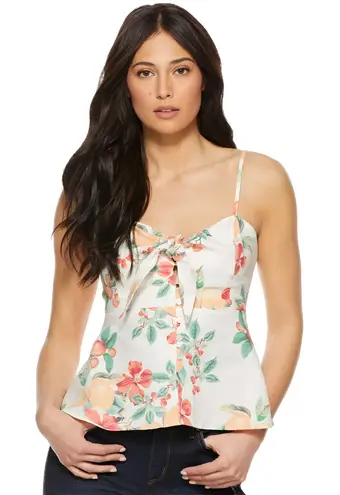 Sofia Jeans by Sofia Vergara Linen Blend Knot Front Floral Peplum Tank Cami Top White Size L