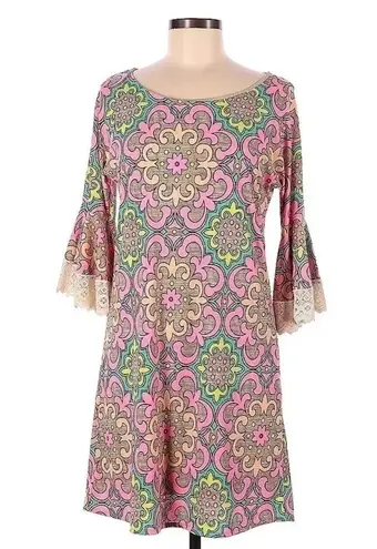 Judith March Anthropologie Pink Crochet Sleeve Hippie Boho Vibes Dress Size Med