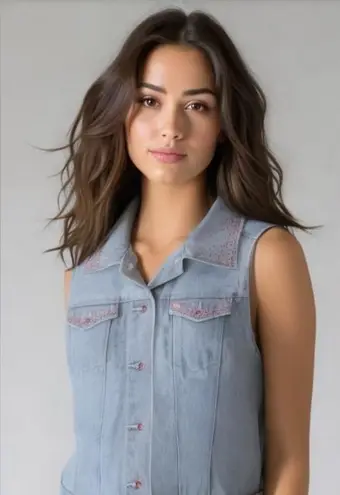 Christine Alexander Vintage 90s Jean Jacket Pink Rhinestones Size M