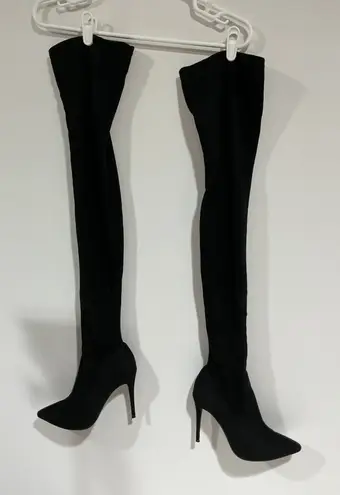 Woman’s Dominique Size 7.5 Black Faux Suede Stiletto Heel Otk Tall Boots 702