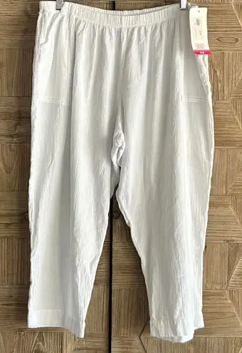 NWT Manta Del Lago White Cropped Casual Pants Size 3X Elastic Waist Comfy