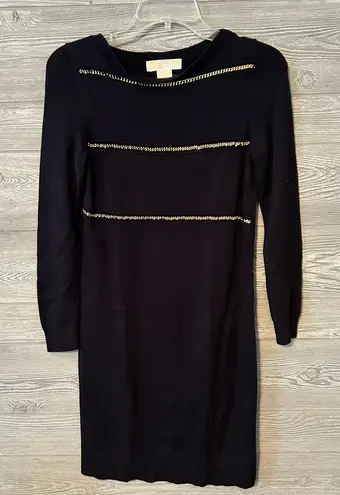 MICHAEL Michael Kors Navy blue and gold chain sweater dress size P