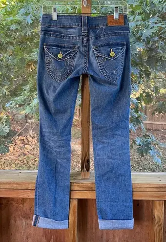 True Religion  Women's Low Rise Distressed Jeans With Roll Cuffs Size 25