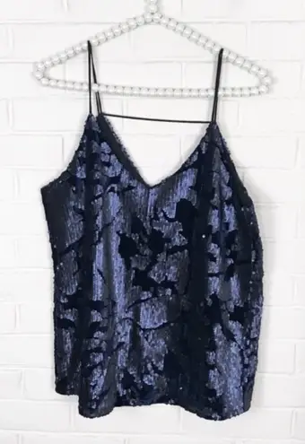 Ro & De NWT Navy Sequin Velvet Top Size M