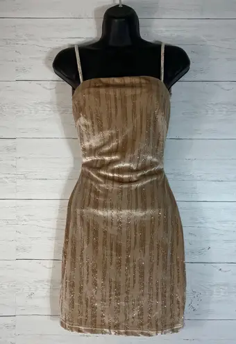Love Squared Dress Womens S tan glittery Mini Slip Backless Club Party NWT
