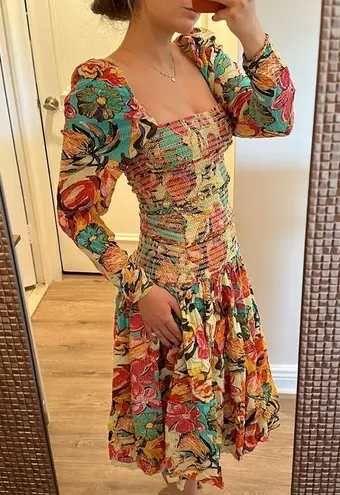 Hemant & Nandita Aroha Dress Tropical Midi size Small Orange