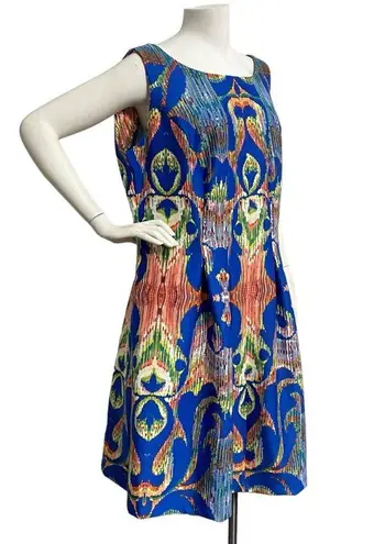 Gabby Skye  Plus Sz 14W A-Line Dress Blue Orange Green Sleeveless Stretch Pocket