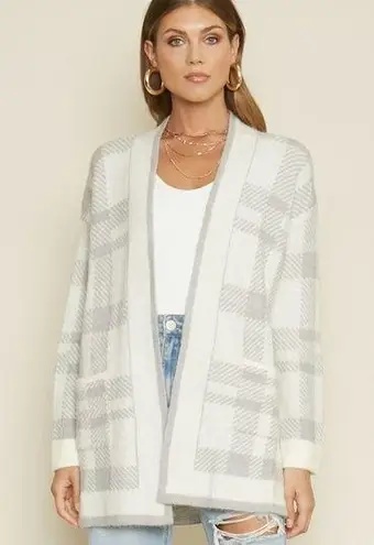 Dee Elle DAYDREAM PLAID POCKETED KNIT CARDIGAN