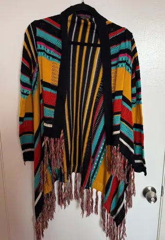 Rock & Roll Cowgirl Rock N Roll Cowgirl Multi Color Fringe Open Cardigan Sweater Small