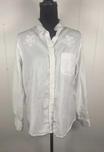 Rails Shirt Ingrid Daisy Appliqué White Womens Size Large Button Up Linen Blend - Image 1