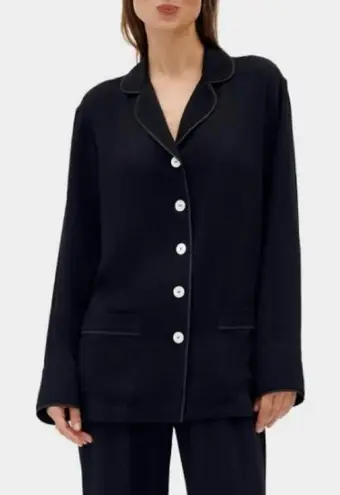 Sleeper Pajama Top Women’s XS Black Button Front Contrast Piping Viscose Lounge