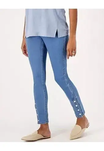 Isaac Mizrahi New Womens Live Divine Denim Pull On Jeans Blue Gold Snaps 14 Tall