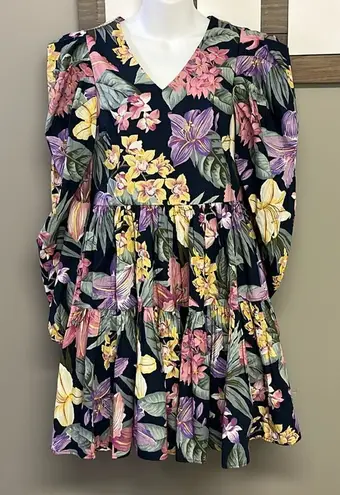 YAS Flower AOP Organic Cotton 3/4 Sleeves Sky Captain Short Dress US(0