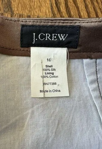 J Crew Brown 100% Silk Pencil Skirt Lined Preppy Glam Party Office Academia 10