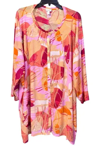 LOGO Layers By Lori Goldstein 3/4 Sleeve Sheer Mesh Cardigan Button Up Size 5X Pink thumbnail 1