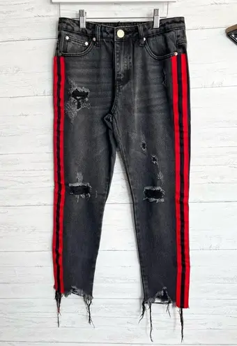 Brooklyn Karma  Distressed Red Racing Stripe Jeans