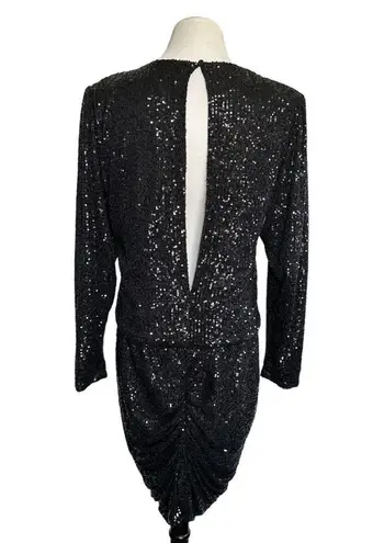 Retrofête Retrofete Flynn Sequin Ruched Tulle Long Sleeve Key Hole Mini Dress Black Large