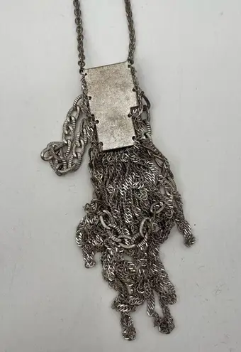 KENNETH COLE REACTION Necklace Long Metal Chain Fringe Rhinestone Jewelry Edgy Silver