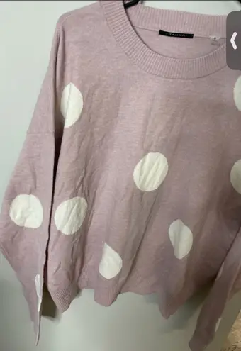 Tahari Sweater Crew Neck Pullover Pink Blush Polka Dot White L/S Women’s Medium