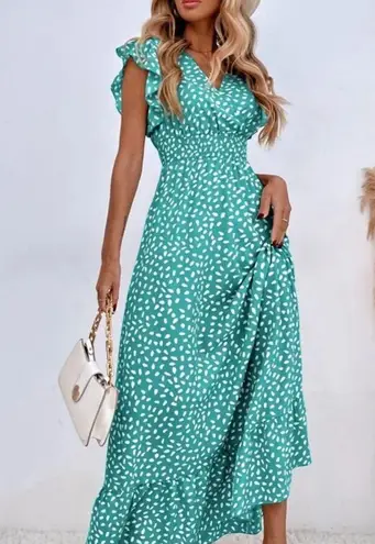 Elegant Teal Polka Dot Maxi Dress mint blue Size XL