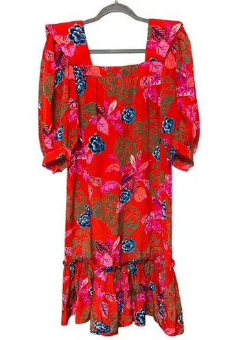 Authentic Vintage Emanuel Ungaro Red Floral Banshee Styled Midi Dress Size 8