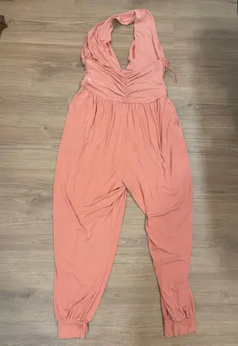 Free People Movement Elegant Peach Halter Jumpsuit sz Medium Pink