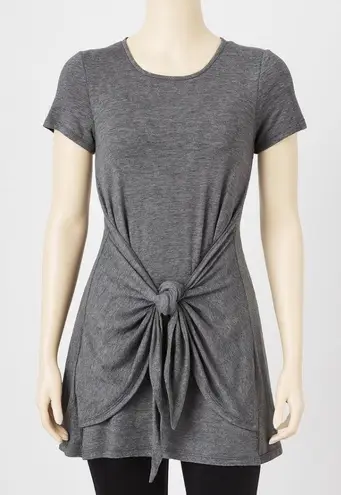 Left Coast Collection Tie Front Dress Women XS Gray Striped Short Sleeve Casual