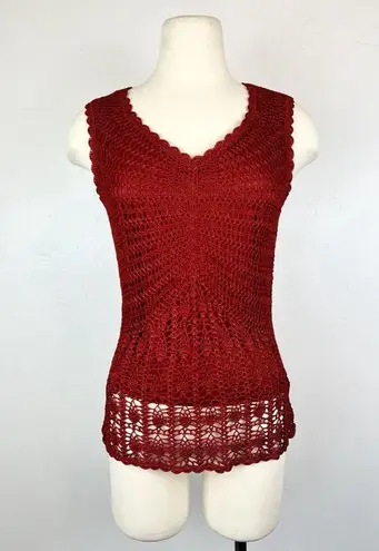 Talbots  Vintage Hand Knit Crochet Cami Red M 70s Fairycore Hippie Whimsigoth