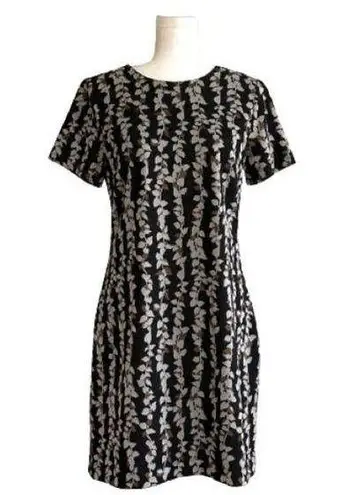 Tommy Hilfiger  Black Tan Leaf Print Short Sleeve Casual Shift Dress Size 8 NWOT