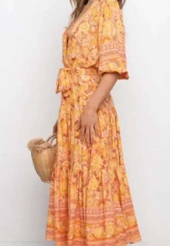 Petal and Pup  Orange Yellow Floral Flowy Bohemian Sunset Maxi Dress XS