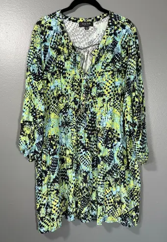 Arna York Blue & Yellow Graffiti Style Boho Peasant Top