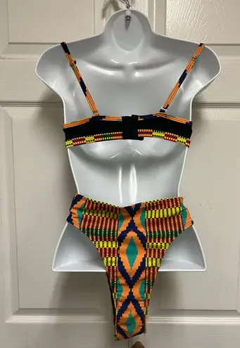 UNBRANDED Kente African Cloth Print High Waist Cut Out Bikini Swimsuit Multiple